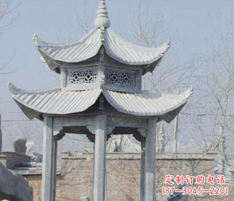 金华双层仿古六角凉亭石雕