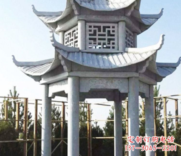 金华双层仿古石凉亭石雕_2