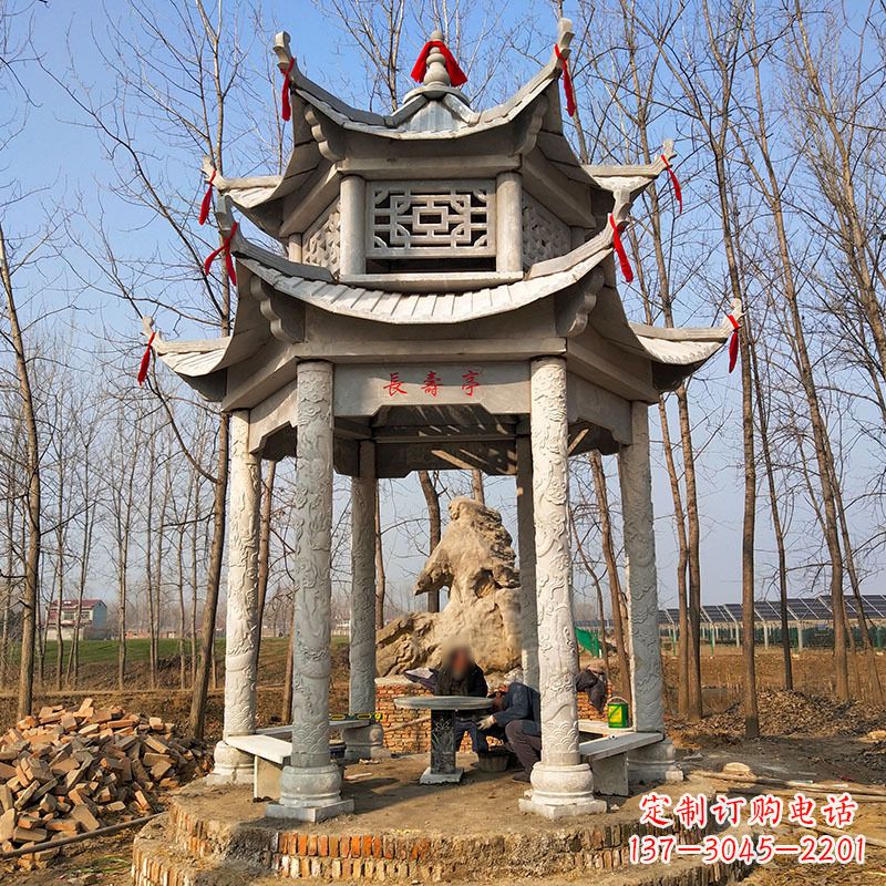 金华双层六角石凉亭