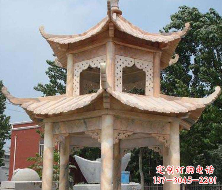 金华双层晚霞红凉亭石雕
