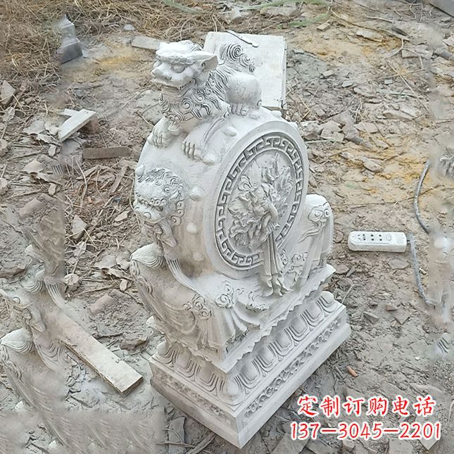 金华双龙石雕门墩汉白玉狮子头