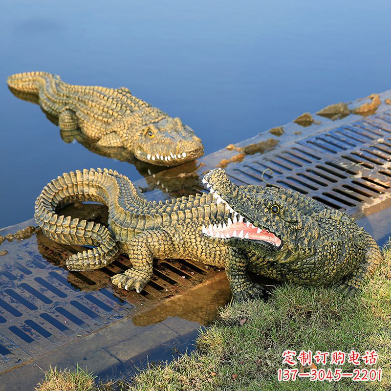 金华水塘动物摆件玻璃钢仿真鳄鱼