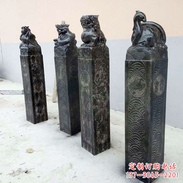 金华四方神兽青石仿古栓马柱
