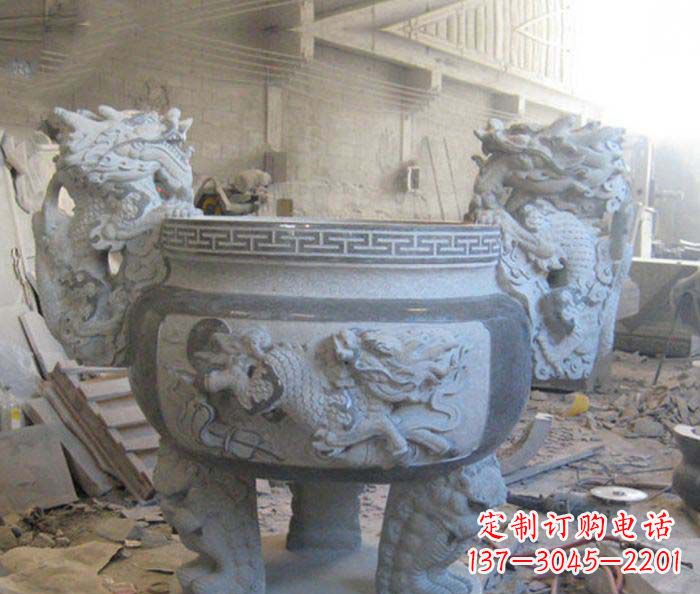 金华寺庙景观龙头水缸石雕