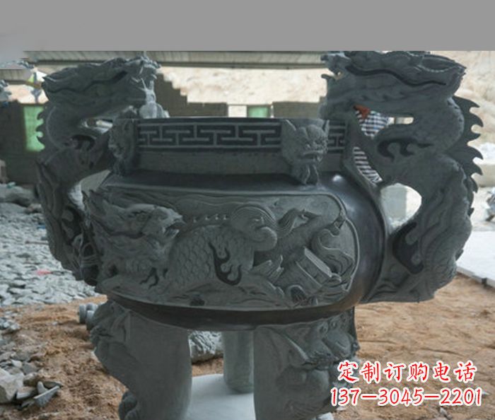 金华寺庙景观青石龙头香炉石雕