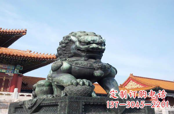 金华寺庙门口狮子铜雕