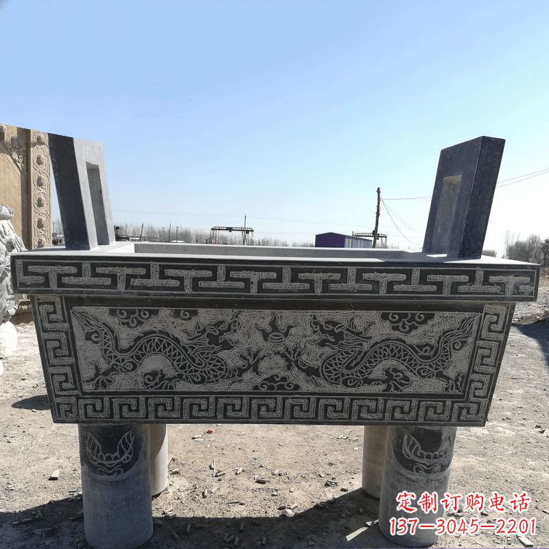 金华寺庙墓地祭祀四足方鼎,青石仿古石雕香炉
