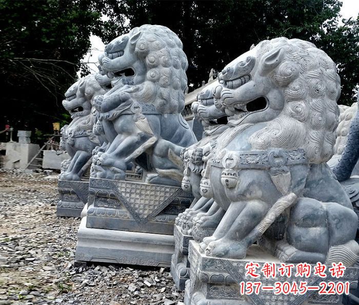 金华寺庙青石狮子石雕 (2)