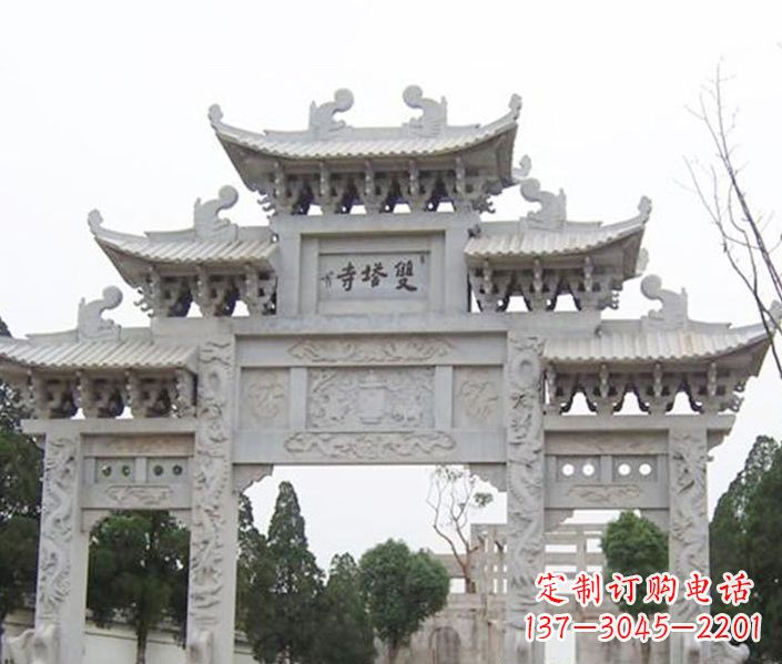 金华寺庙三门牌坊石雕 (2)