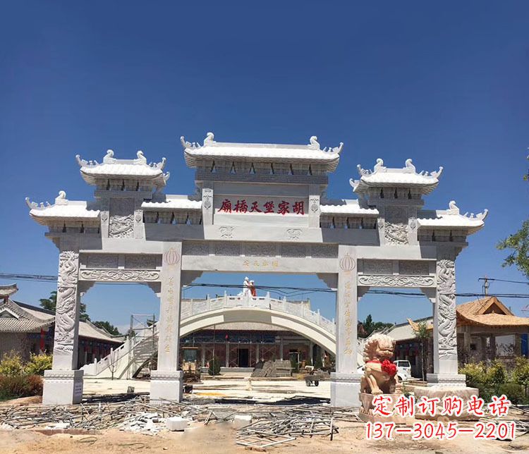 金华寺庙三门五楼石牌坊石雕_1