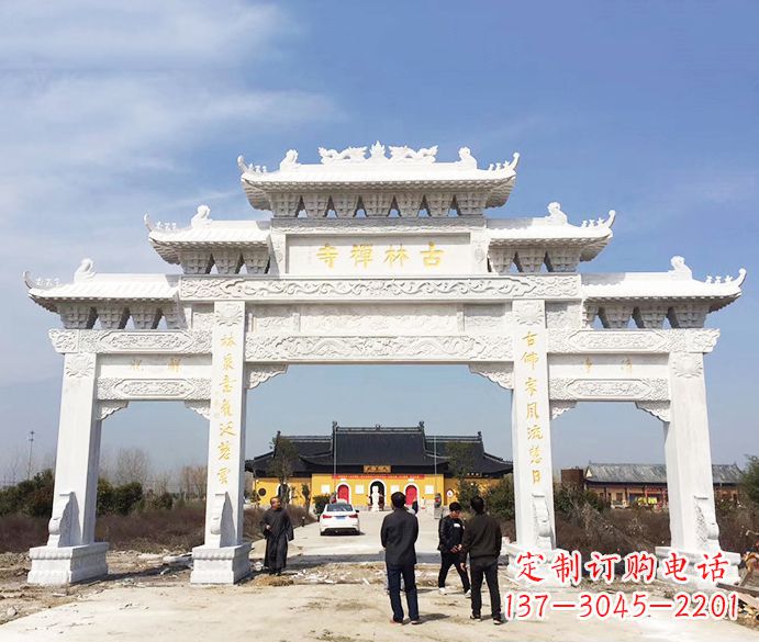 金华寺庙三门五楼石牌坊石雕_2