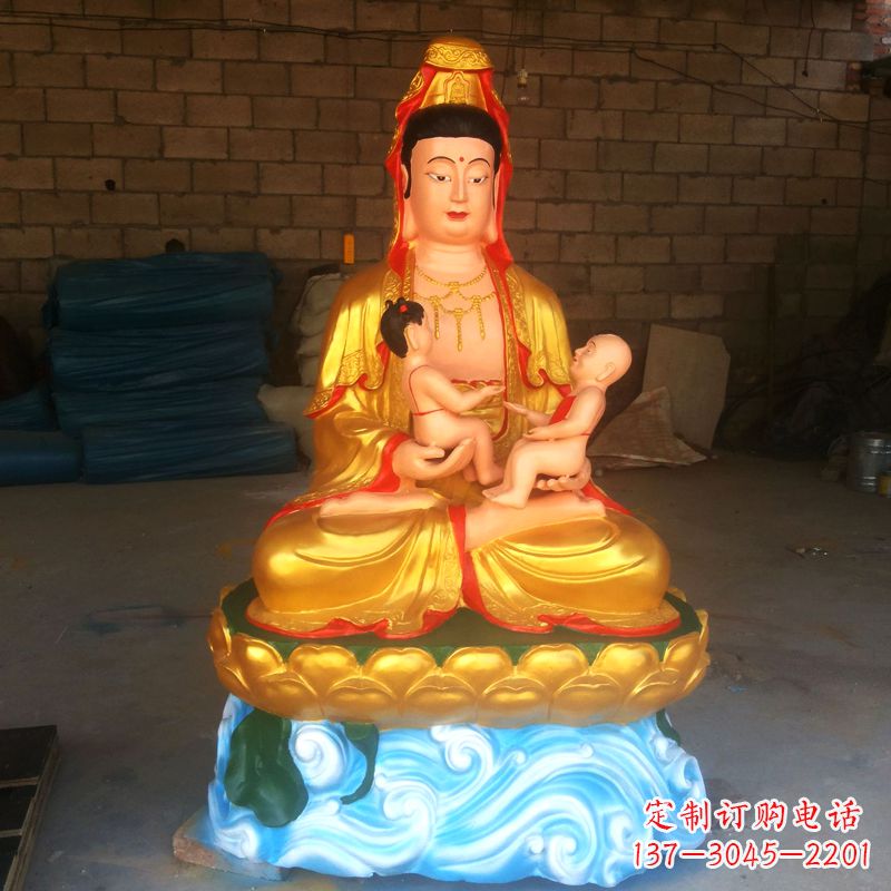 金华送子观音彩绘漆金雕塑
