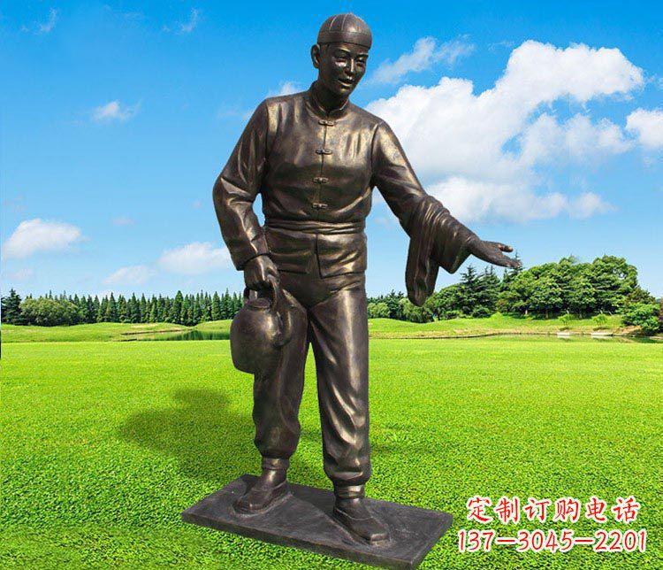 金华提茶壶的店小二铜雕