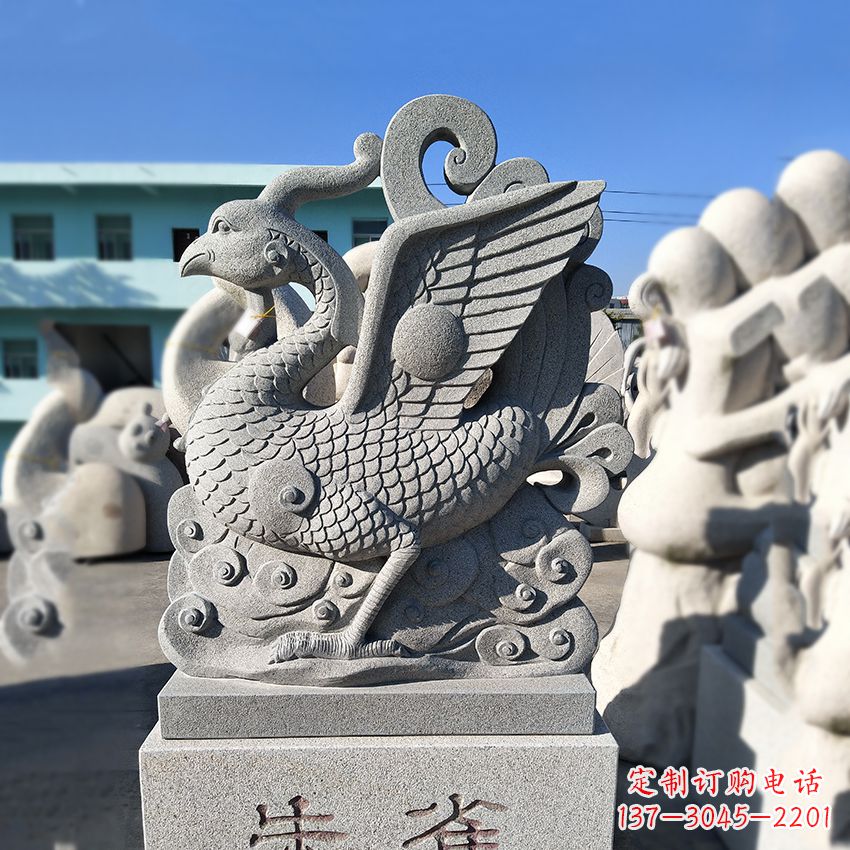 金华天之四灵之朱雀神鸟砂岩石雕塑