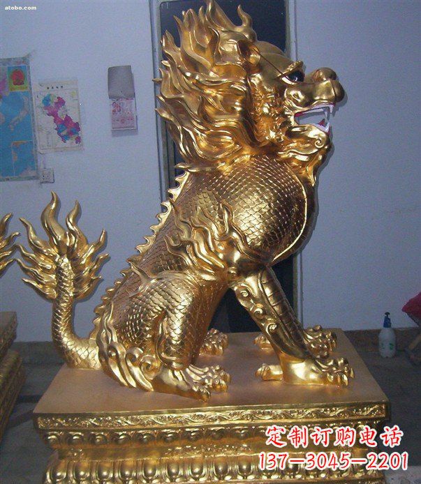 金华贴金麒麟招财神兽铜雕