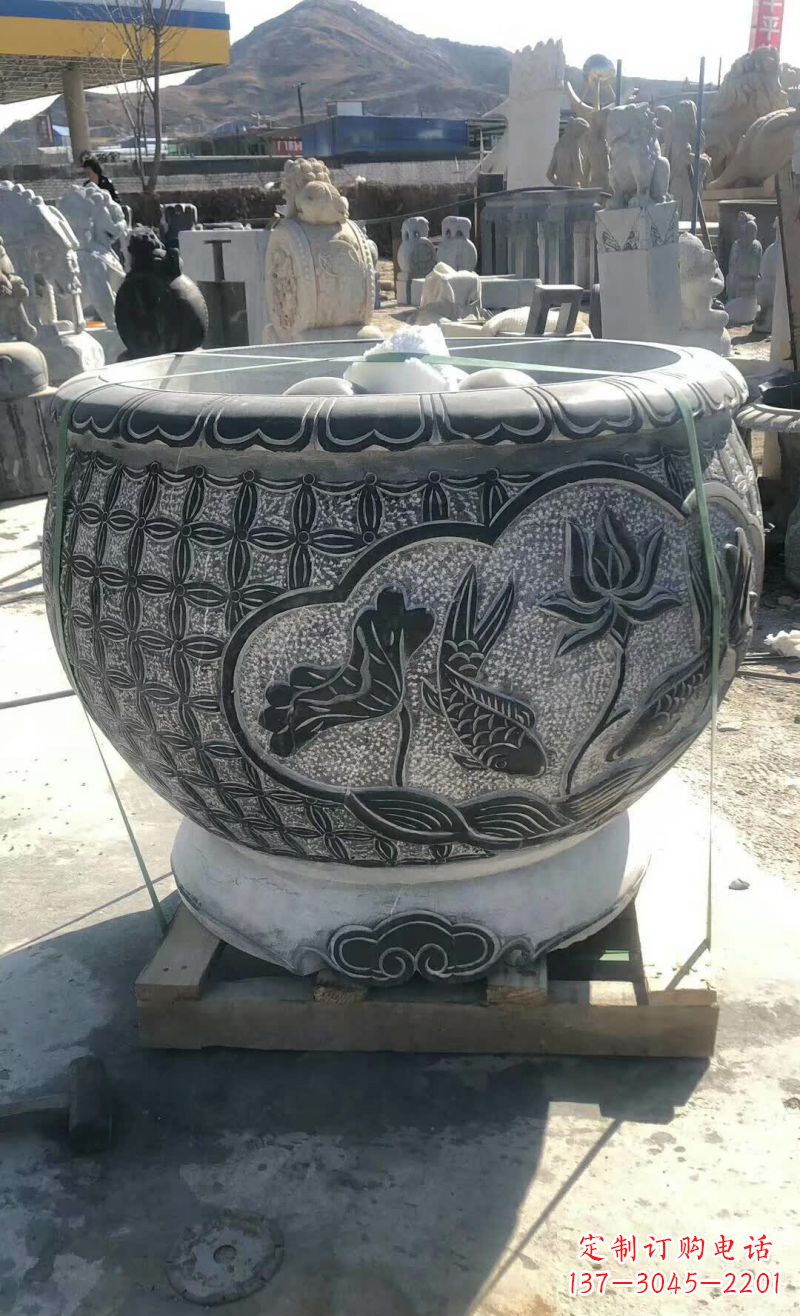 金华庭院圆形石浮雕水缸