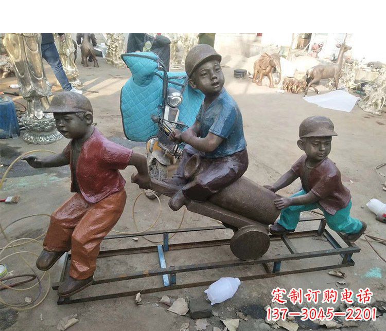 金华铜雕彩绘庭院玩耍儿童雕塑