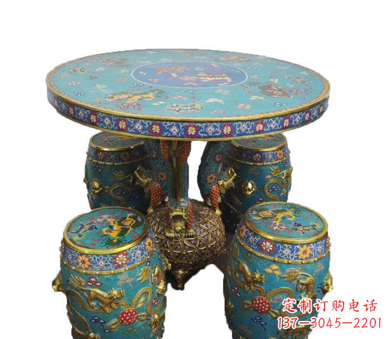 金华铜雕彩绘小象圆桌景观摆件