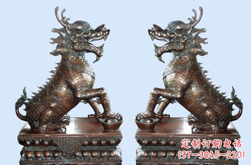 金华铜雕踩元宝招财麒麟