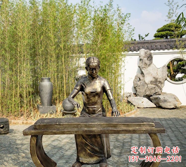 金华铜雕弹古筝人物