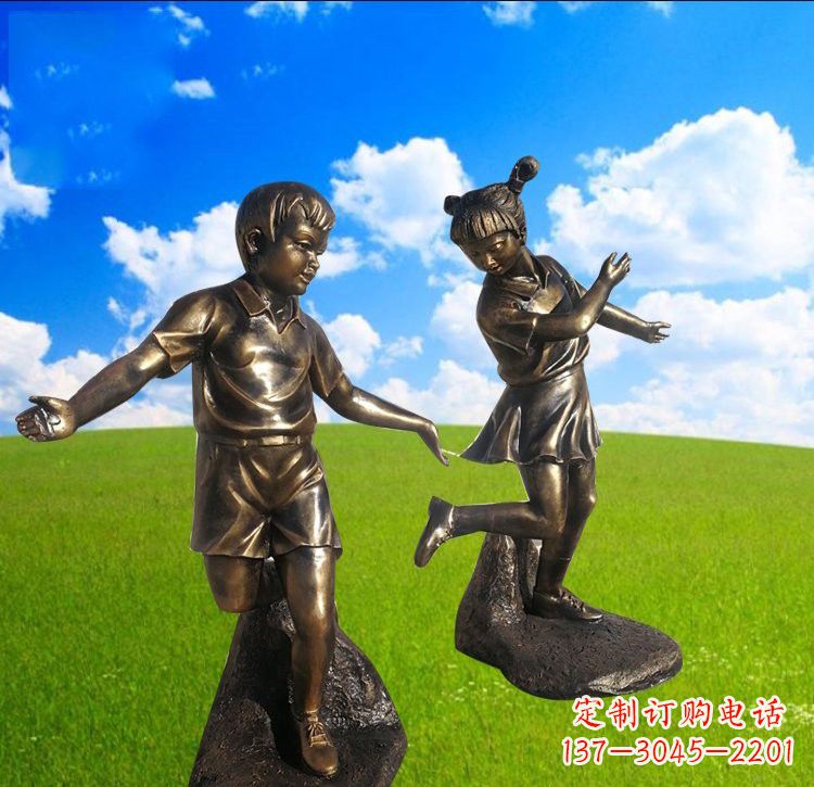 金华铜雕儿童踢毽子