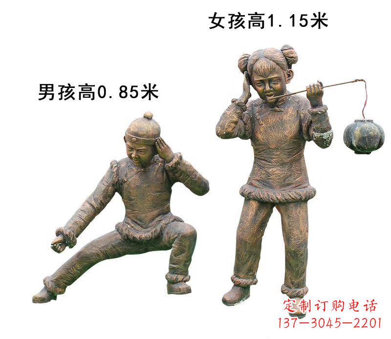 金华铜雕放鞭炮的儿童童趣雕塑