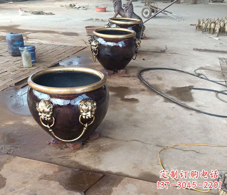 金华铜雕故宫狮子头水缸雕塑