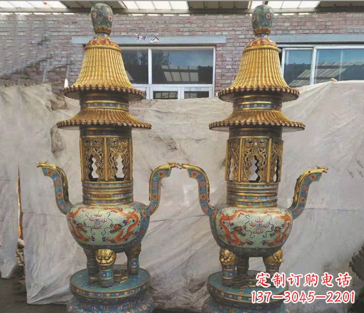金华铜雕景泰蓝香炉雕塑摆件
