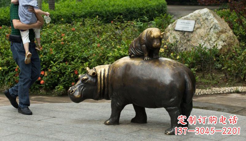 金华铜雕母子河马