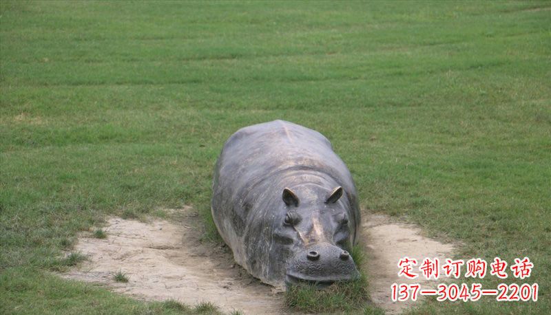 金华铜雕趴着的河马