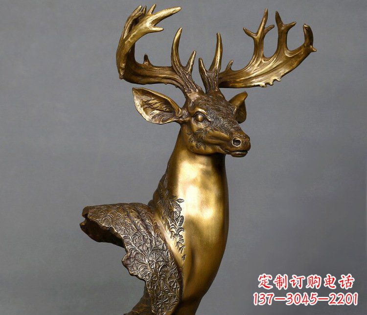 金华铜雕如意铜鹿头摆件