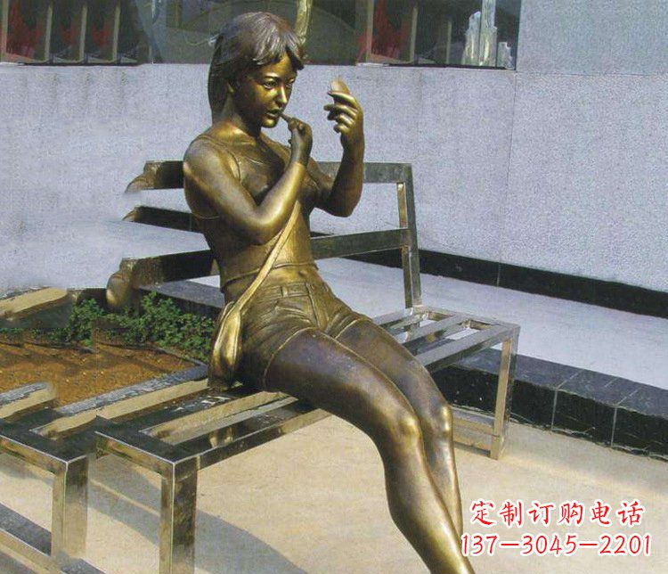 金华铜雕商业街化妆女孩人物雕塑