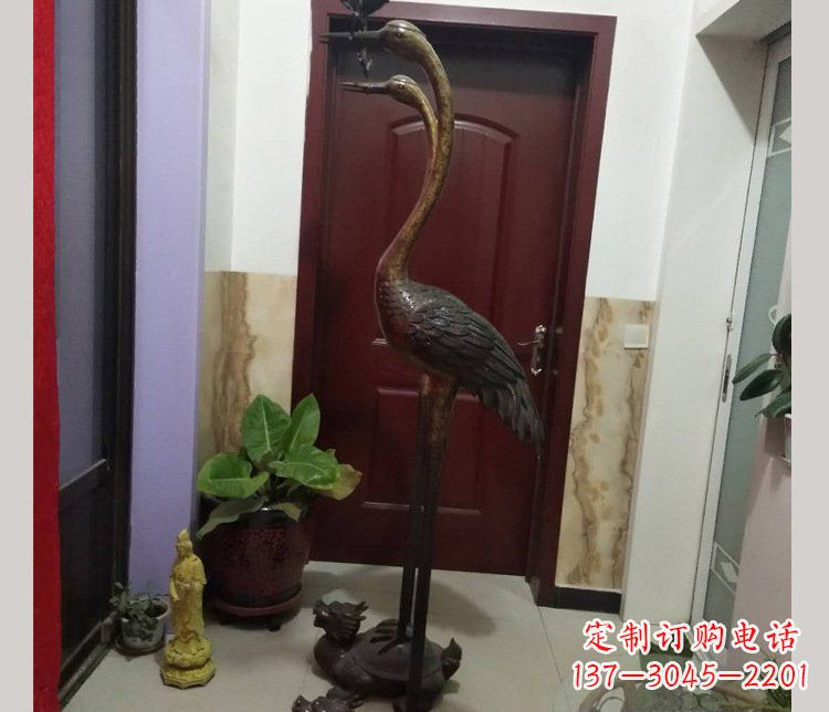金华铜雕仙鹤踩龟雕塑摆件 (2)