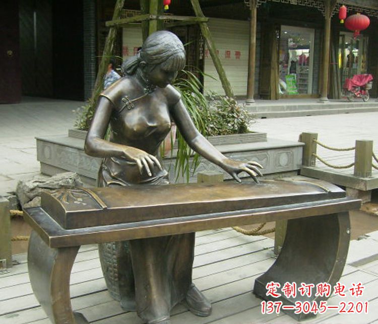 金华铜雕现代人物弹古筝雕塑
