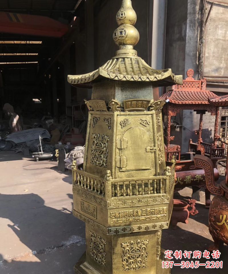 金华铜雕香炉塔寺庙摆件