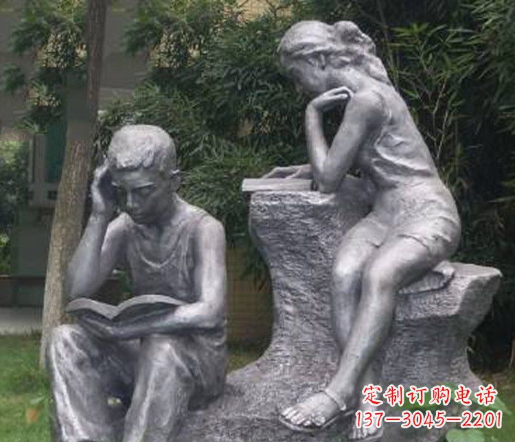 金华铜雕校园读书学生摆件