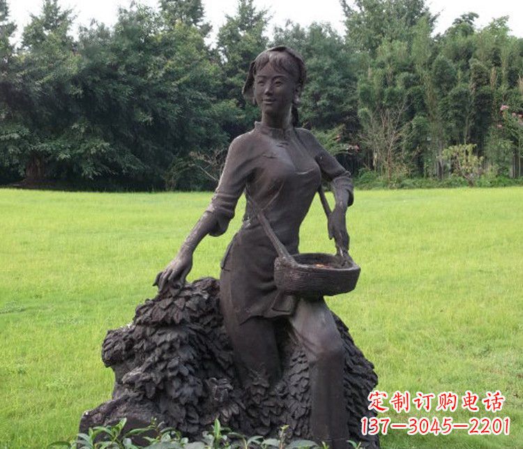 金华铜雕园林采茶女孩人物雕塑