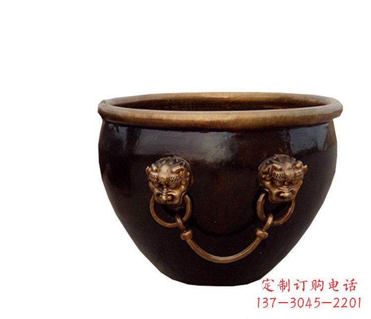 金华铜雕圆形荷花水缸雕塑 (4)