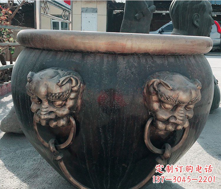 金华铜雕圆形荷花水缸雕塑 (6)