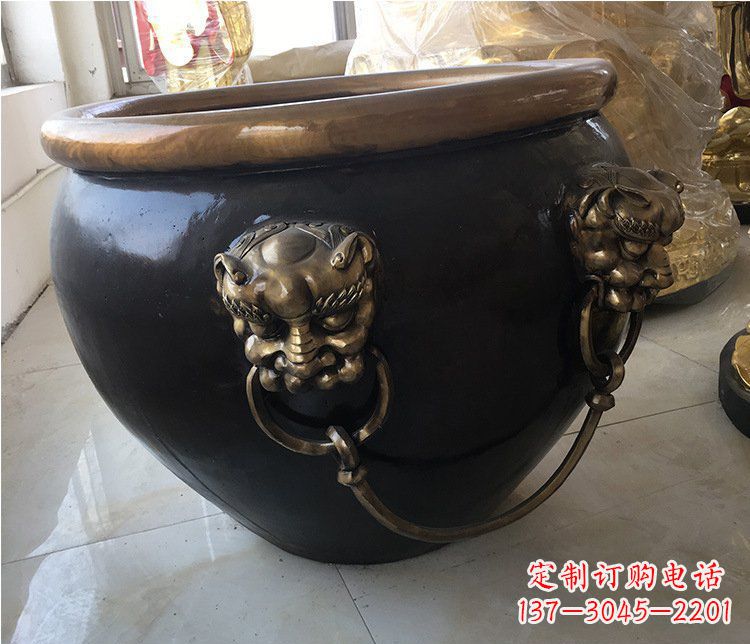 金华铜雕圆形荷花水缸雕塑 (5)