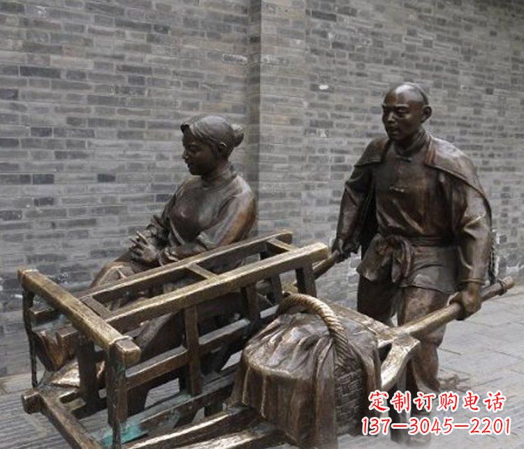 金华推独轮车的人物铜雕