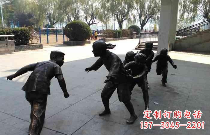 金华玩老鹰捉小鸡的儿童铜雕222