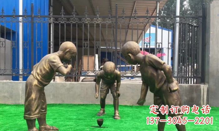 金华玩陀螺儿童铜雕