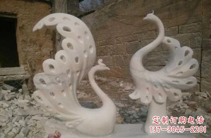 金华晚霞红抽象石雕孔雀