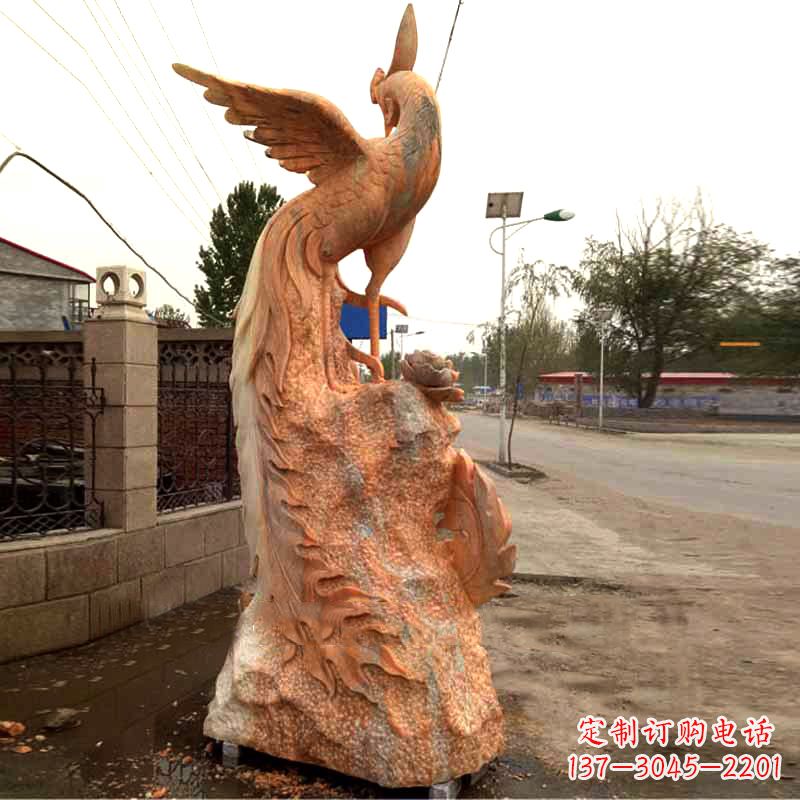 金华晚霞红大理石瑞鸟凤凰雕塑
