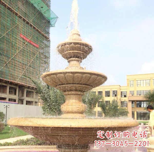 金华晚霞红大型多层喷泉石雕