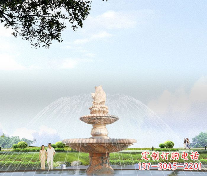 金华晚霞红多层大型石雕喷泉 (4)