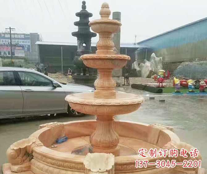 金华晚霞红多层大型石雕喷泉 (3)