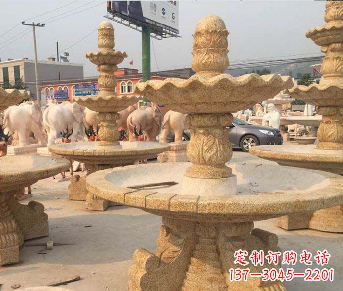 金华晚霞红多层大型石雕喷泉