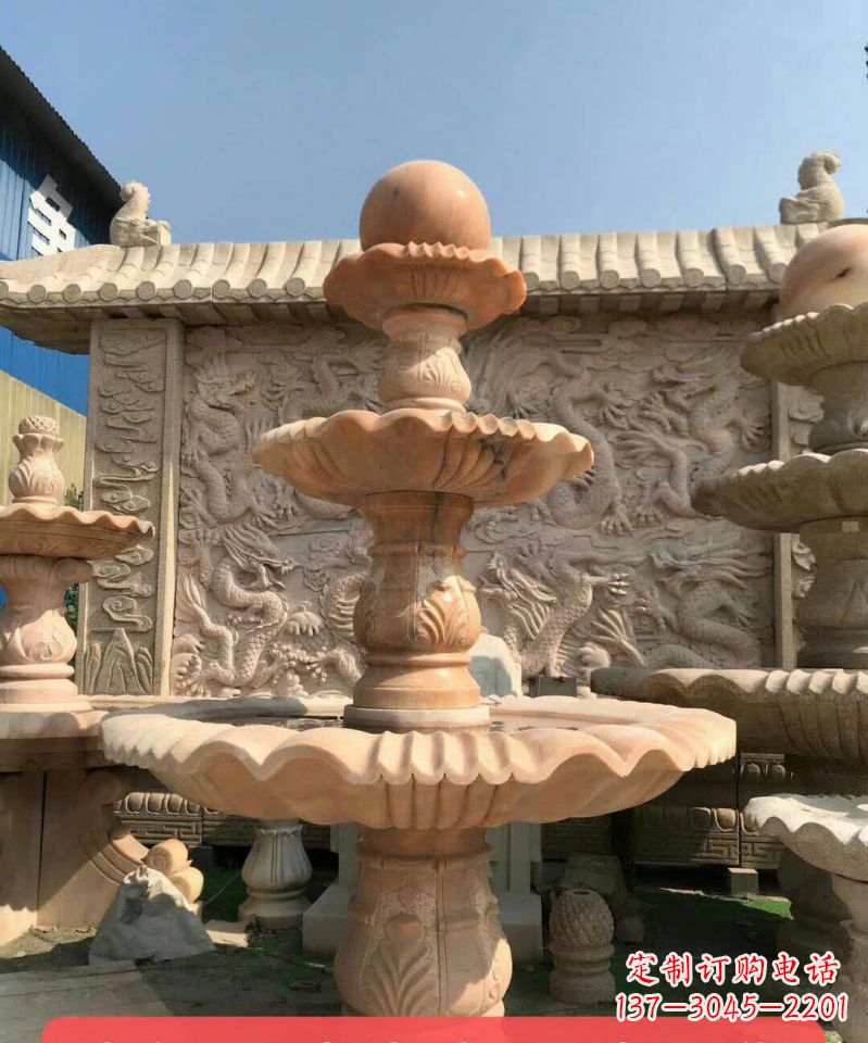 金华晚霞红风水球石雕喷泉